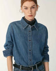 Italian imported BERTO denim classic old money style lapel shirt for women - variant_title