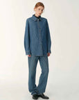 Italian imported BERTO denim classic old money style lapel shirt for women - variant_title