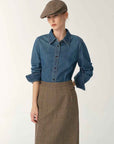 Italian imported BERTO denim classic old money style lapel shirt for women - variant_title