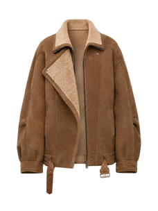 Jazz Party brown Spanish Merino motorcycle shearling jacket product cutout