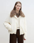 Fireladyfur Johnny off-white parka with brown Tuscan fur collar front view