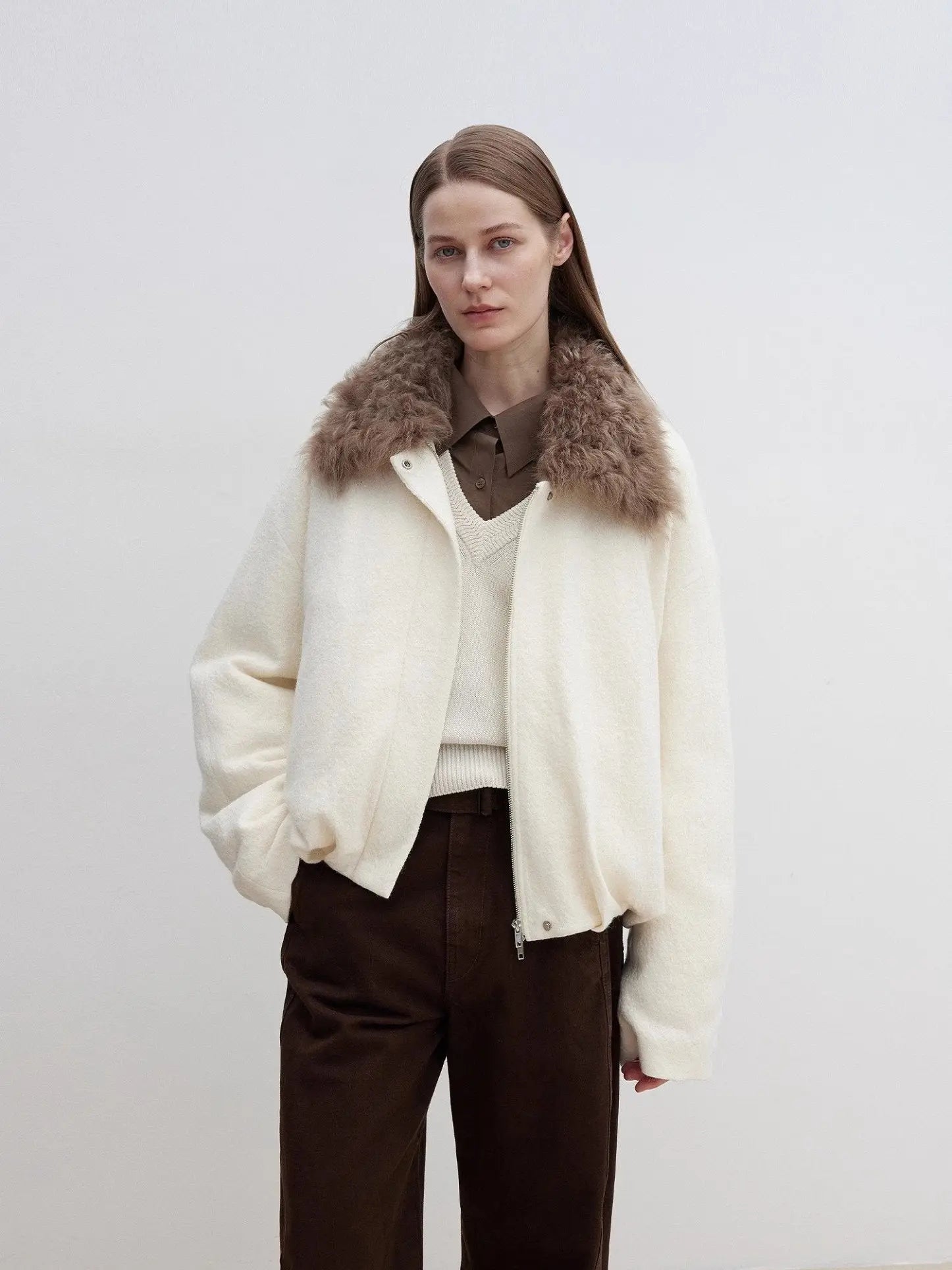 Fireladyfur Johnny off-white Tuscan fur collar parka front styling