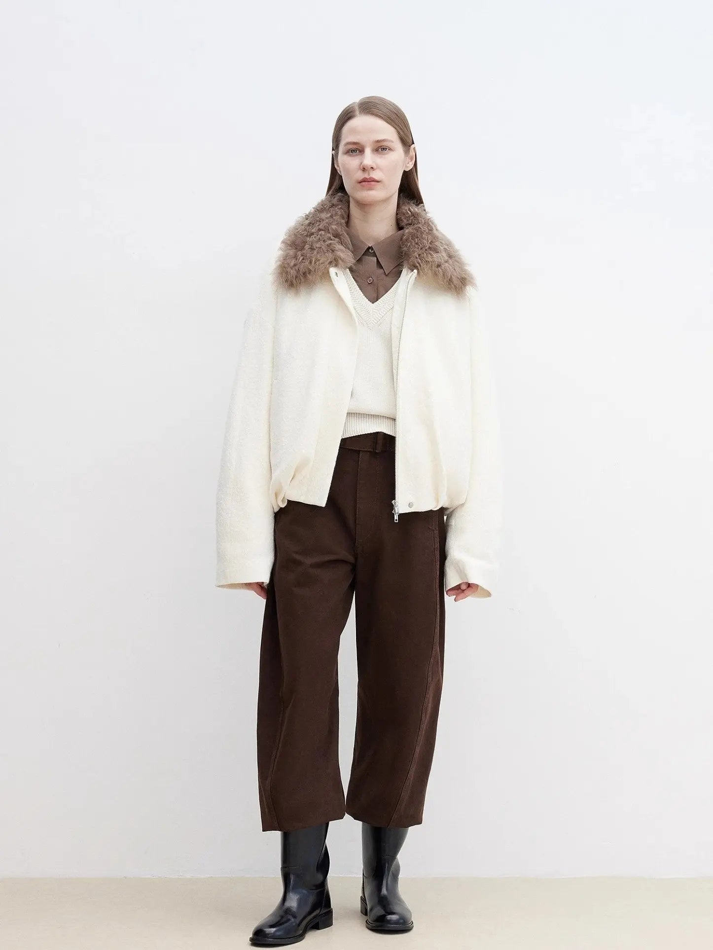Fireladyfur Johnny off-white parka full-length model view
