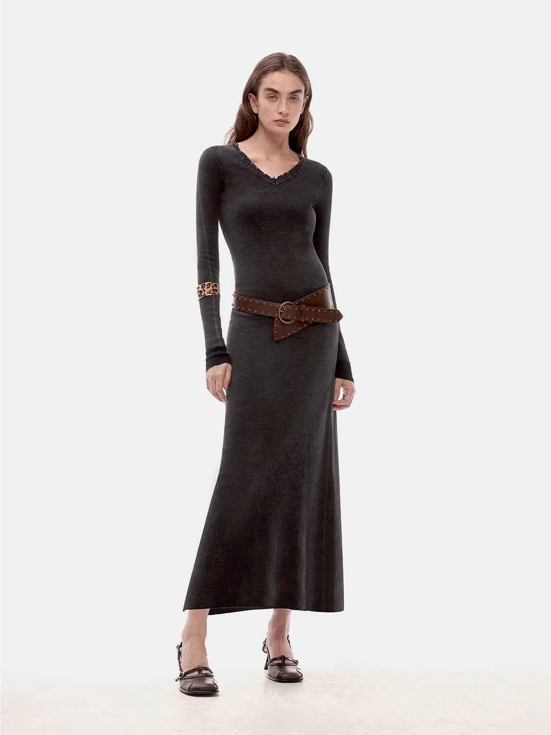 "Kalle Morning" fashionable fermented washed distressed raw edge V - neck waist dress for women - variant_title