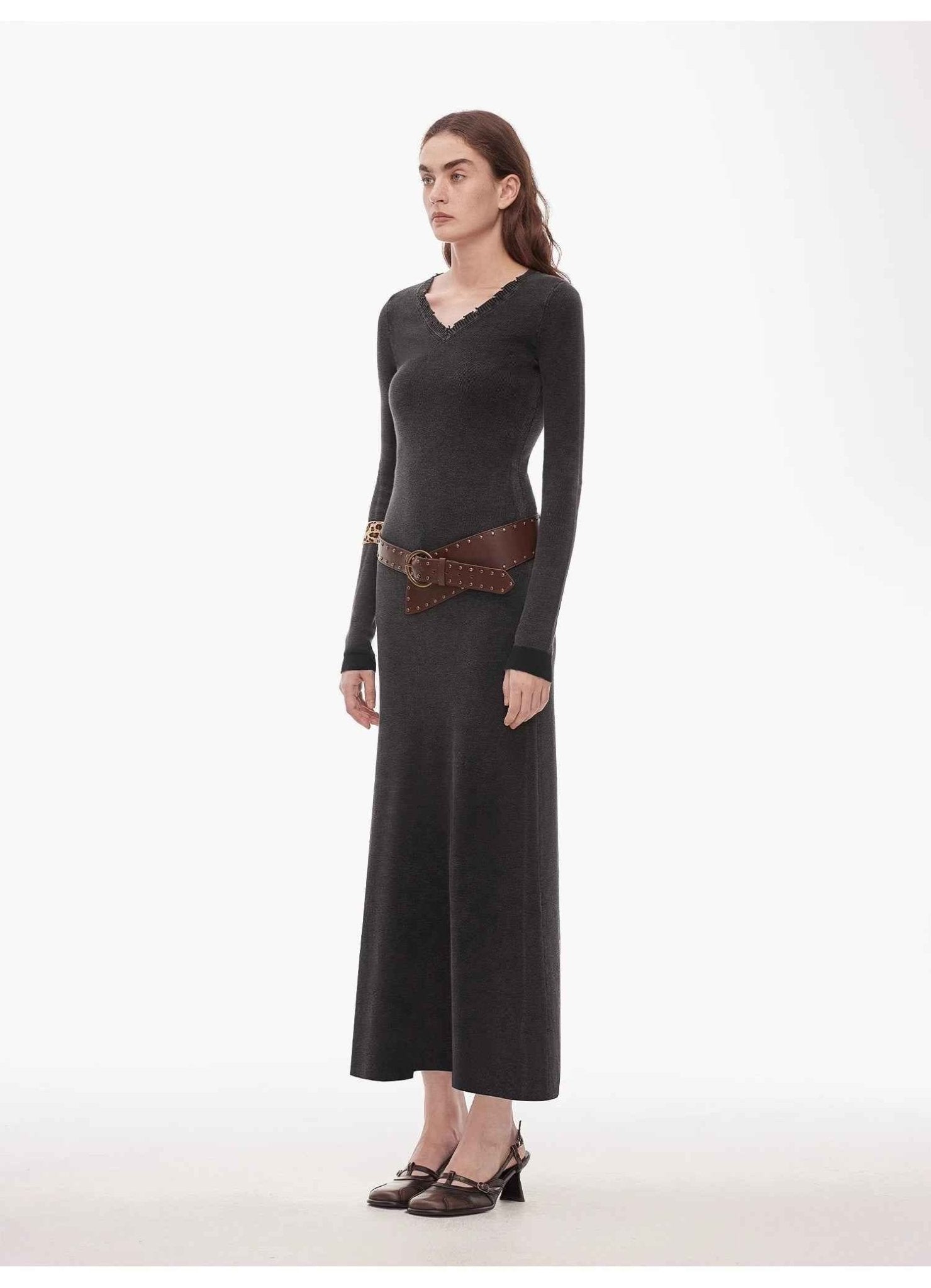 "Kalle Morning" fashionable fermented washed distressed raw edge V - neck waist dress for women - variant_title