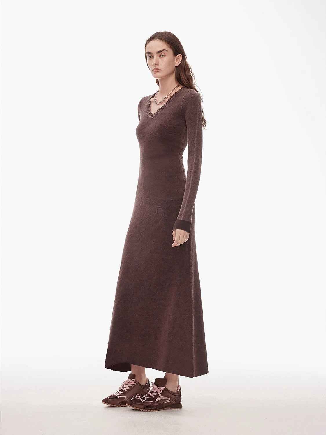 "Kalle Morning" fashionable fermented washed distressed raw edge V - neck waist dress for women - variant_title