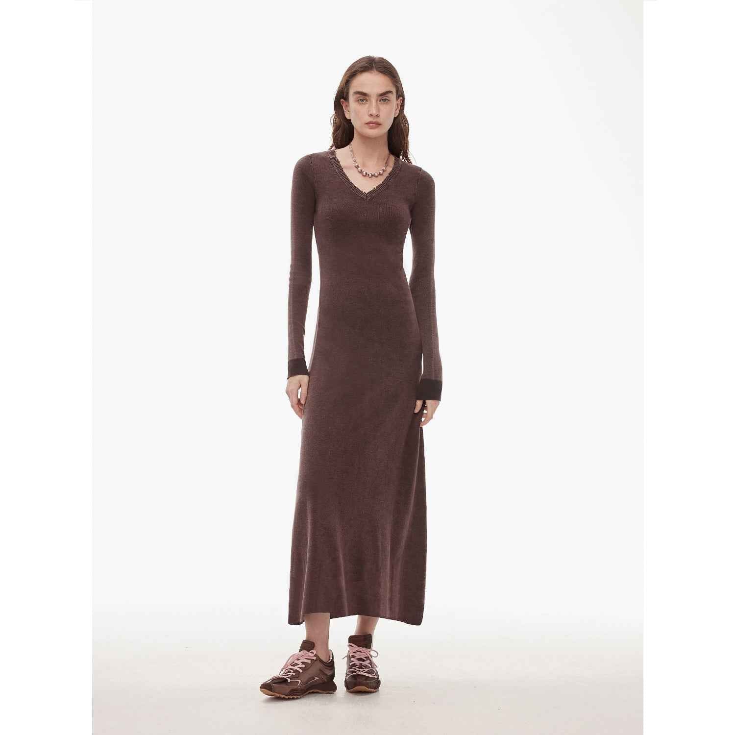 "Kalle Morning" fashionable fermented washed distressed raw edge V - neck waist dress for women - variant_title