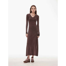"Kalle Morning" fashionable fermented washed distressed raw edge V - neck waist dress for women - variant_title