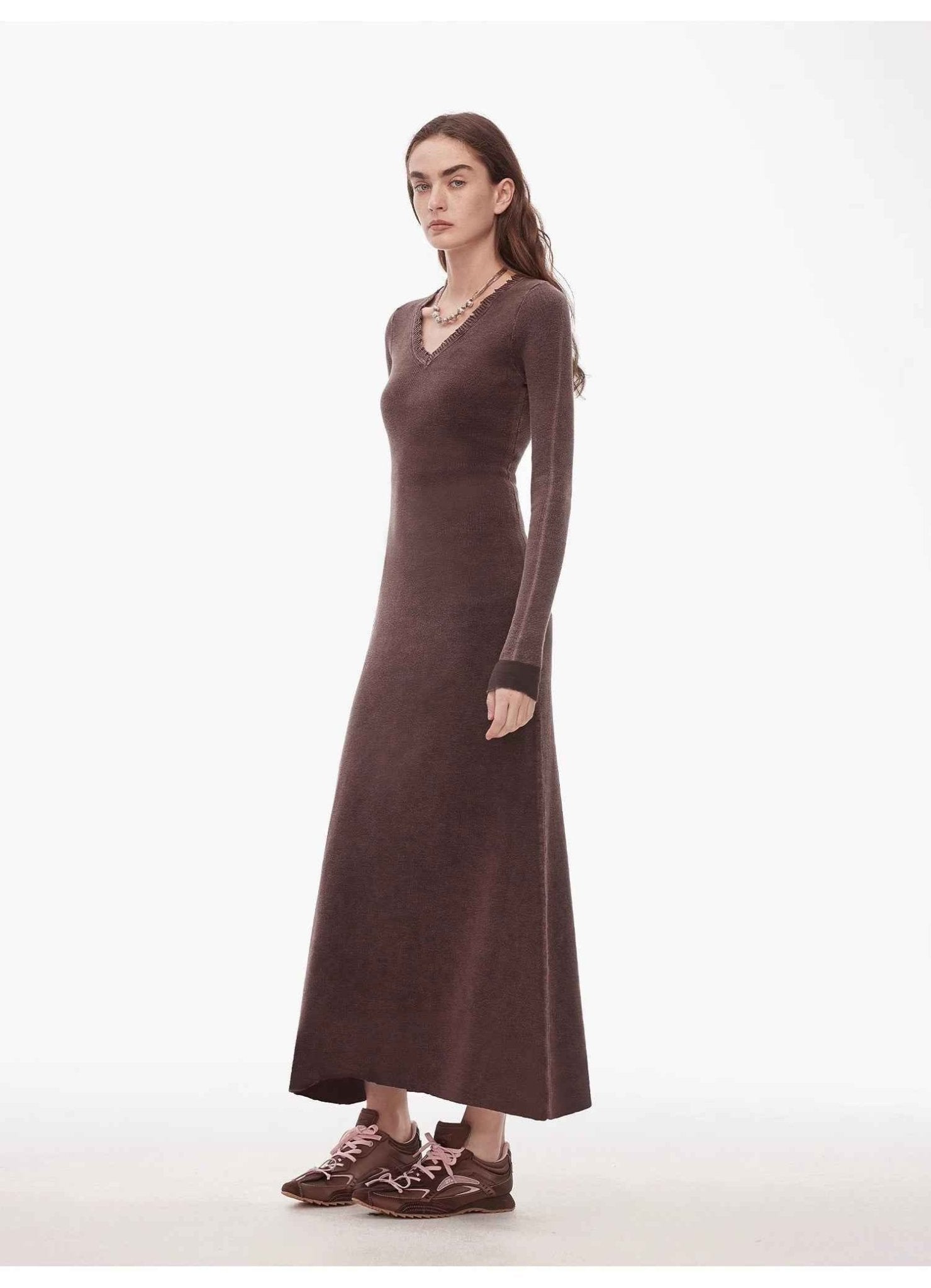 "Kalle Morning" fashionable fermented washed distressed raw edge V - neck waist dress for women - variant_title
