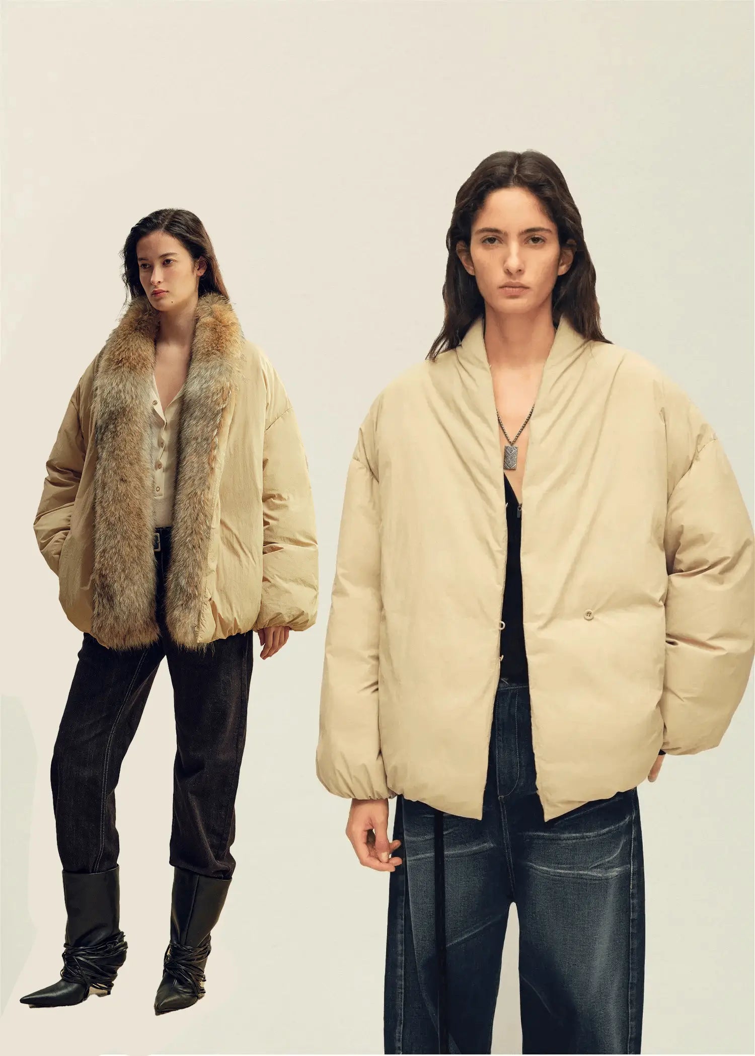 Fireladyfur Women’s Down Parka with Detachable Real Wolf Fur Trim Polish White Goose Down “Glacier Parka”