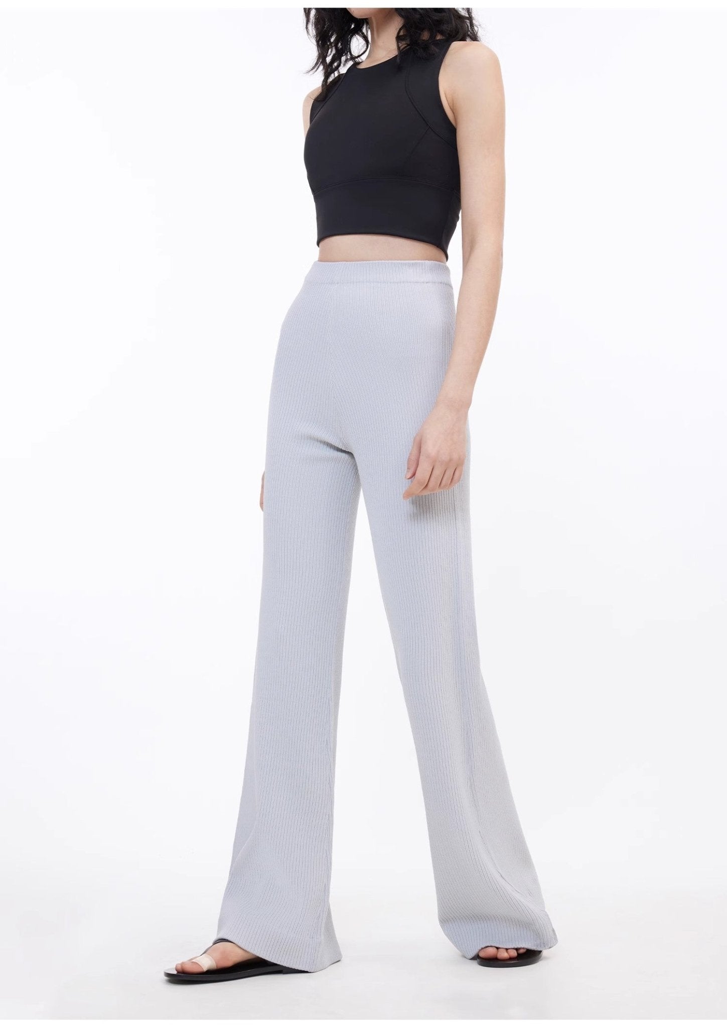 Knitted bootcut trousers, glutinous rice trousers, pit striped casual trousers - variant_title