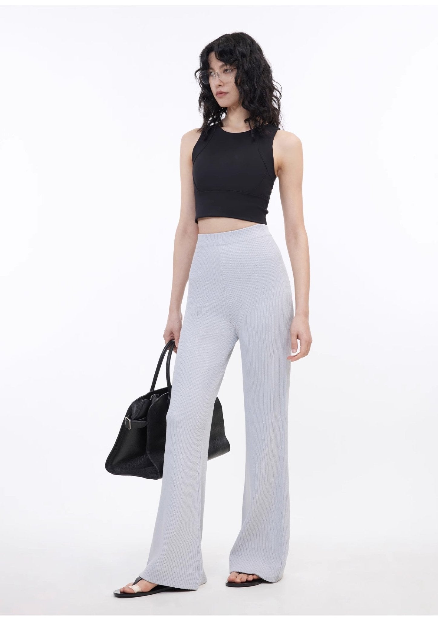 Knitted bootcut trousers, glutinous rice trousers, pit striped casual trousers - variant_title