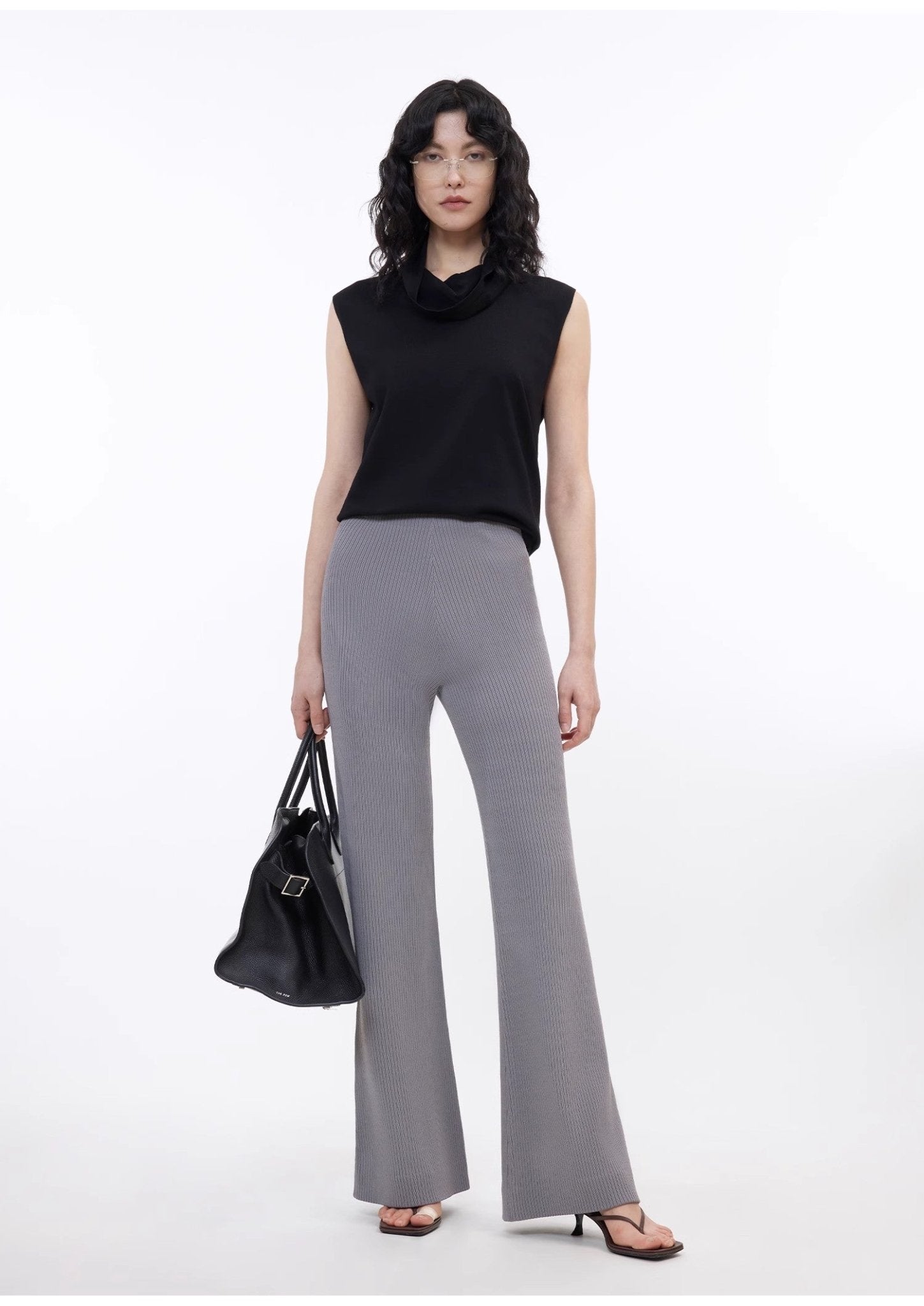 Knitted bootcut trousers, glutinous rice trousers, pit striped casual trousers - variant_title