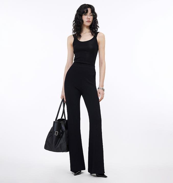 Knitted bootcut trousers, glutinous rice trousers, pit striped casual trousers - variant_title