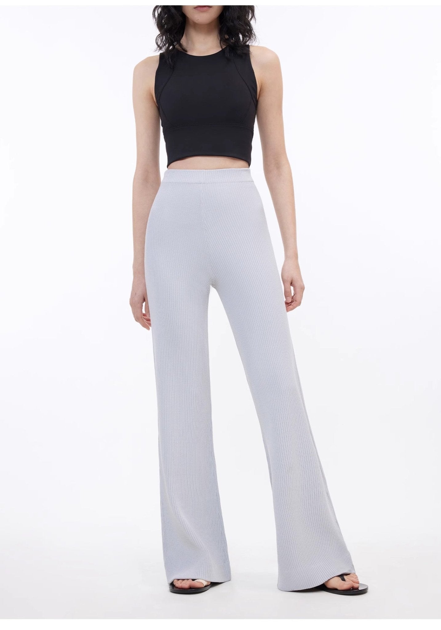 Knitted bootcut trousers, glutinous rice trousers, pit striped casual trousers - variant_title