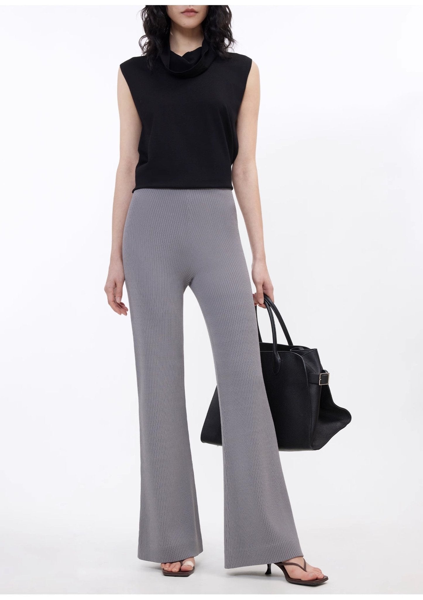 Knitted bootcut trousers, glutinous rice trousers, pit striped casual trousers - variant_title