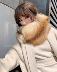 Kopenhagen red fox fur magnetic buckle scarf for women styled over a winter coat