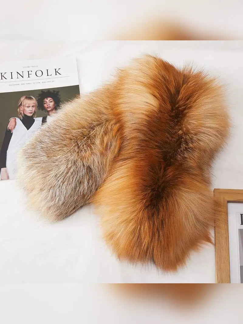 Natural red fox fur scarf for women with a secure magnetic closure