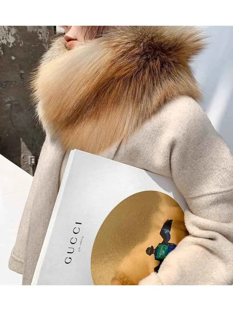 Women’s red fox fur neck scarf showing the natural gradient texture