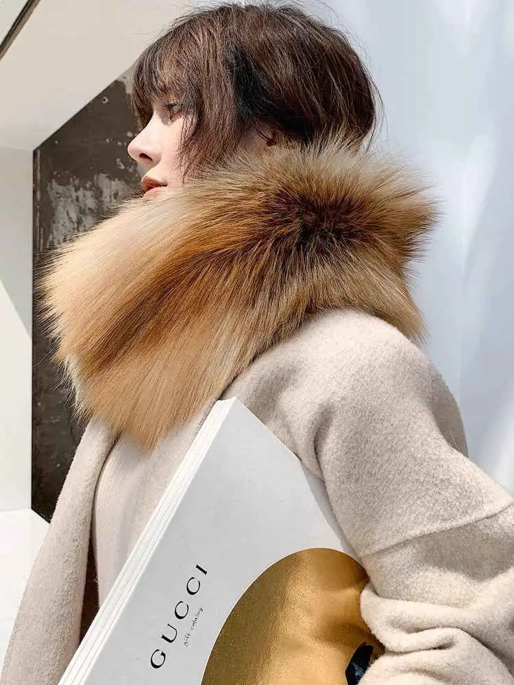 Whole red fox fur magnetic scarf for women with plush natural texture