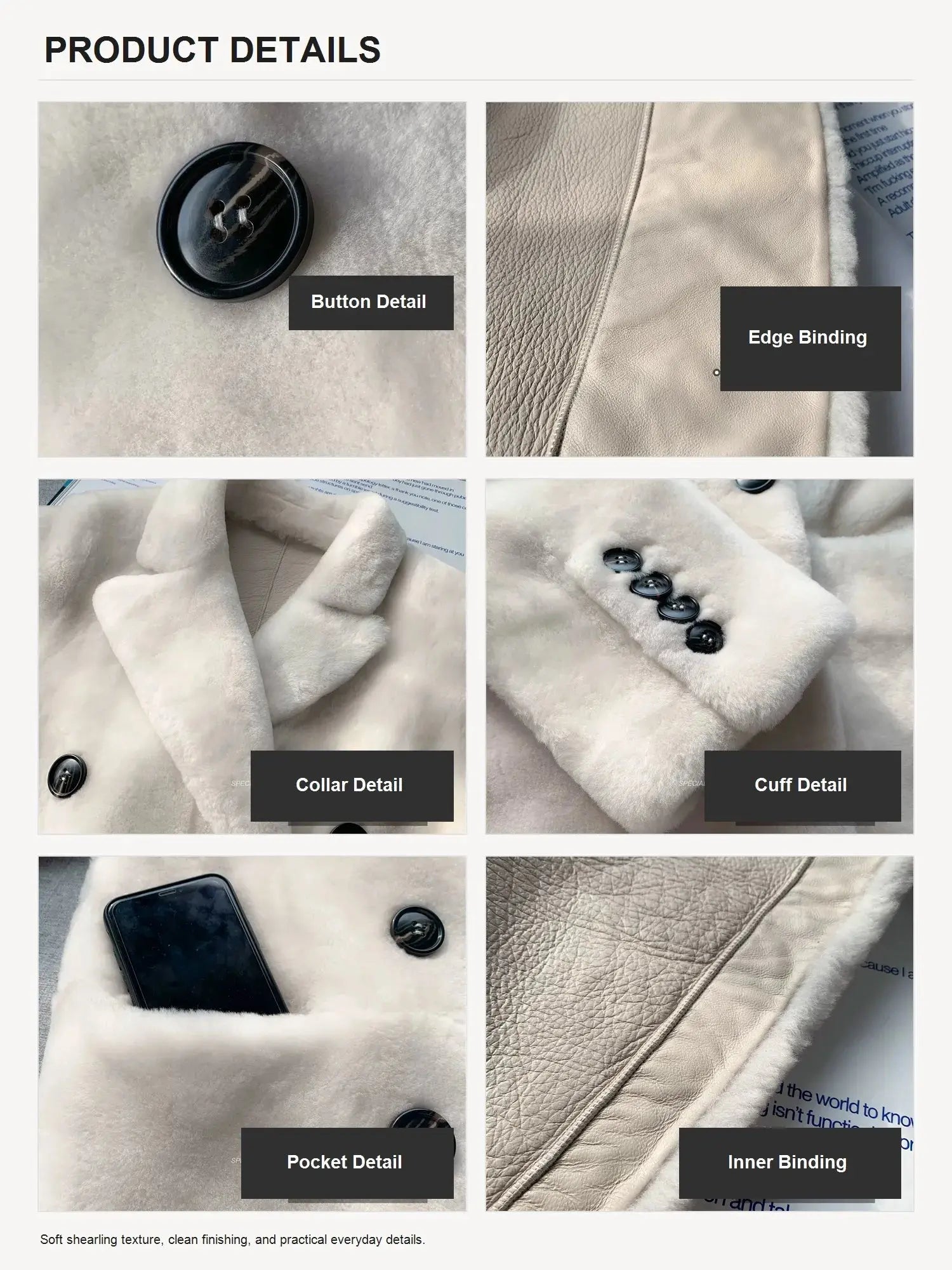 Korean Drama Ace Merino shearling coat button collar cuff pocket and seam details