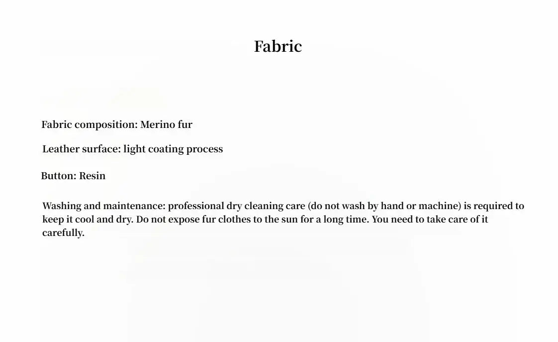 Korean Drama Ace Spanish Merino shearling coat fabric and care information