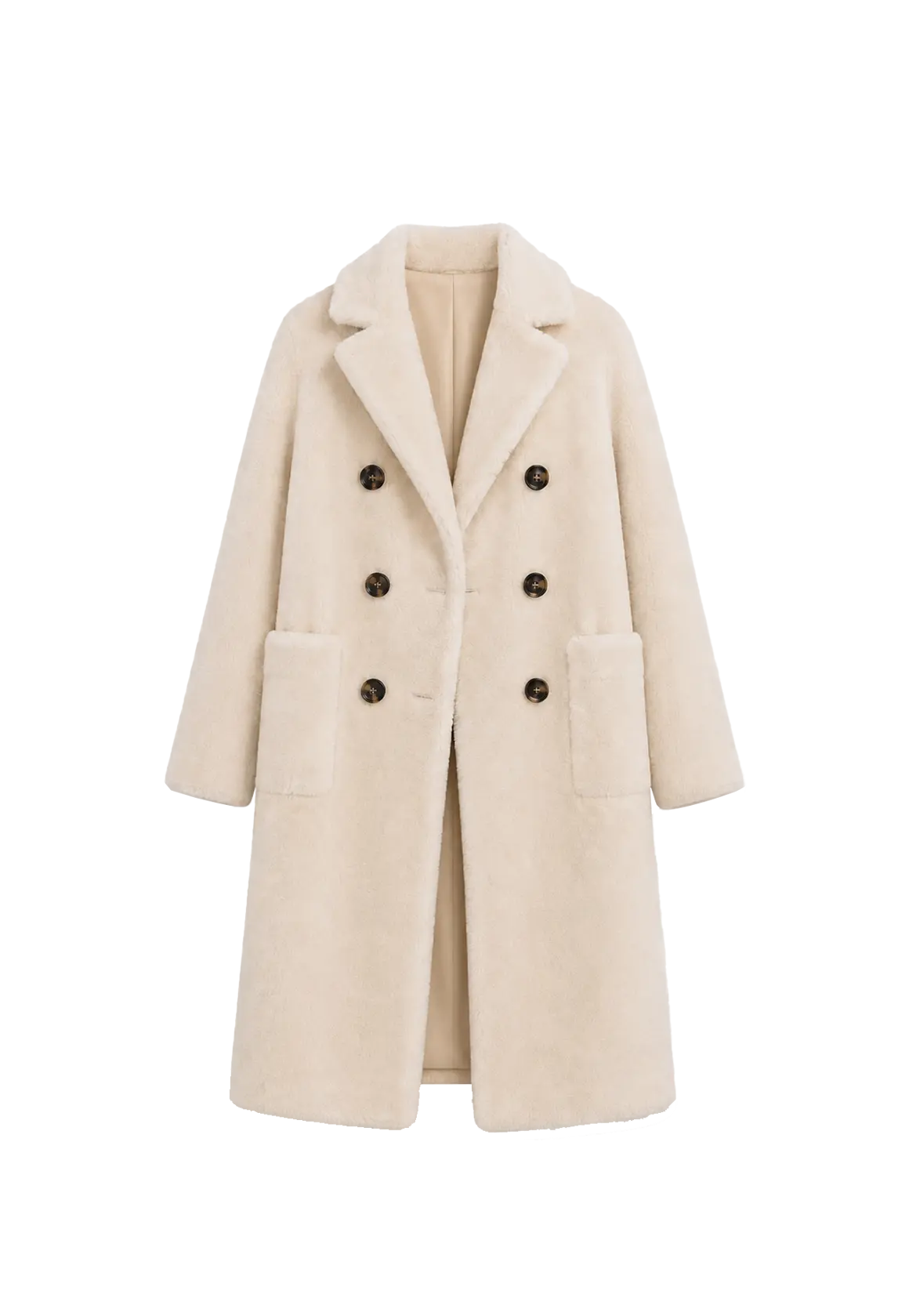 Korean Drama Ace off-white Merino mid-length shearling coat product cutout