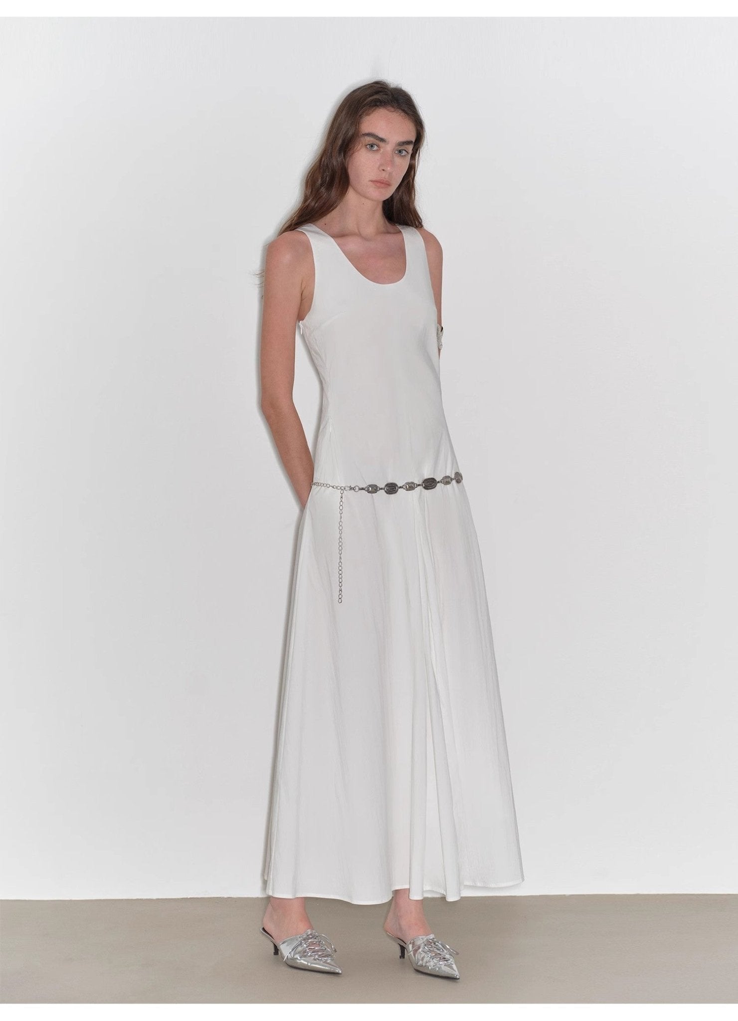 "Lake Bled" Simple and slim texture U - neck A - line slim fit vest dress - variant_title