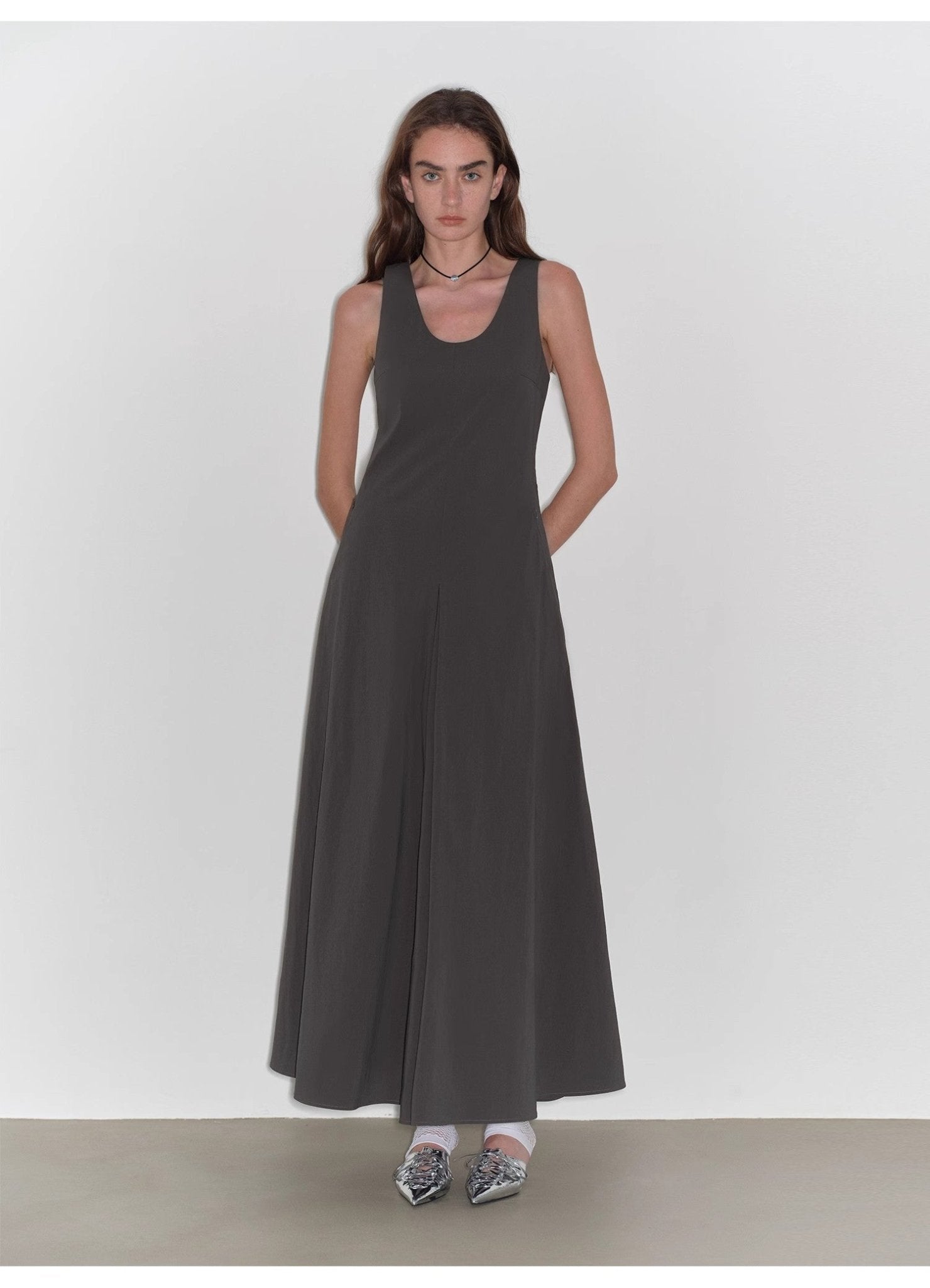 "Lake Bled" Simple and slim texture U - neck A - line slim fit vest dress - variant_title