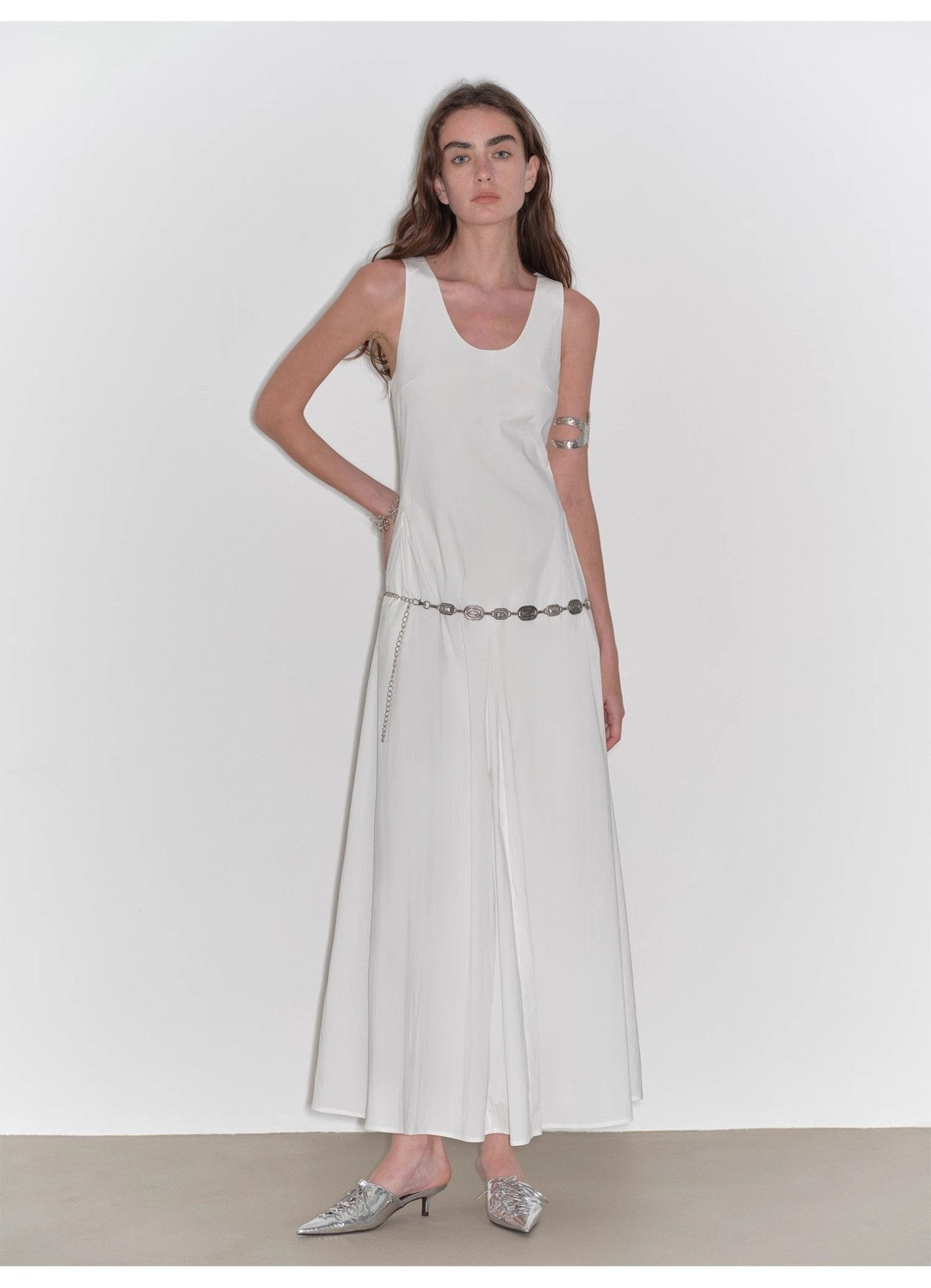"Lake Bled" Simple and slim texture U - neck A - line slim fit vest dress - variant_title