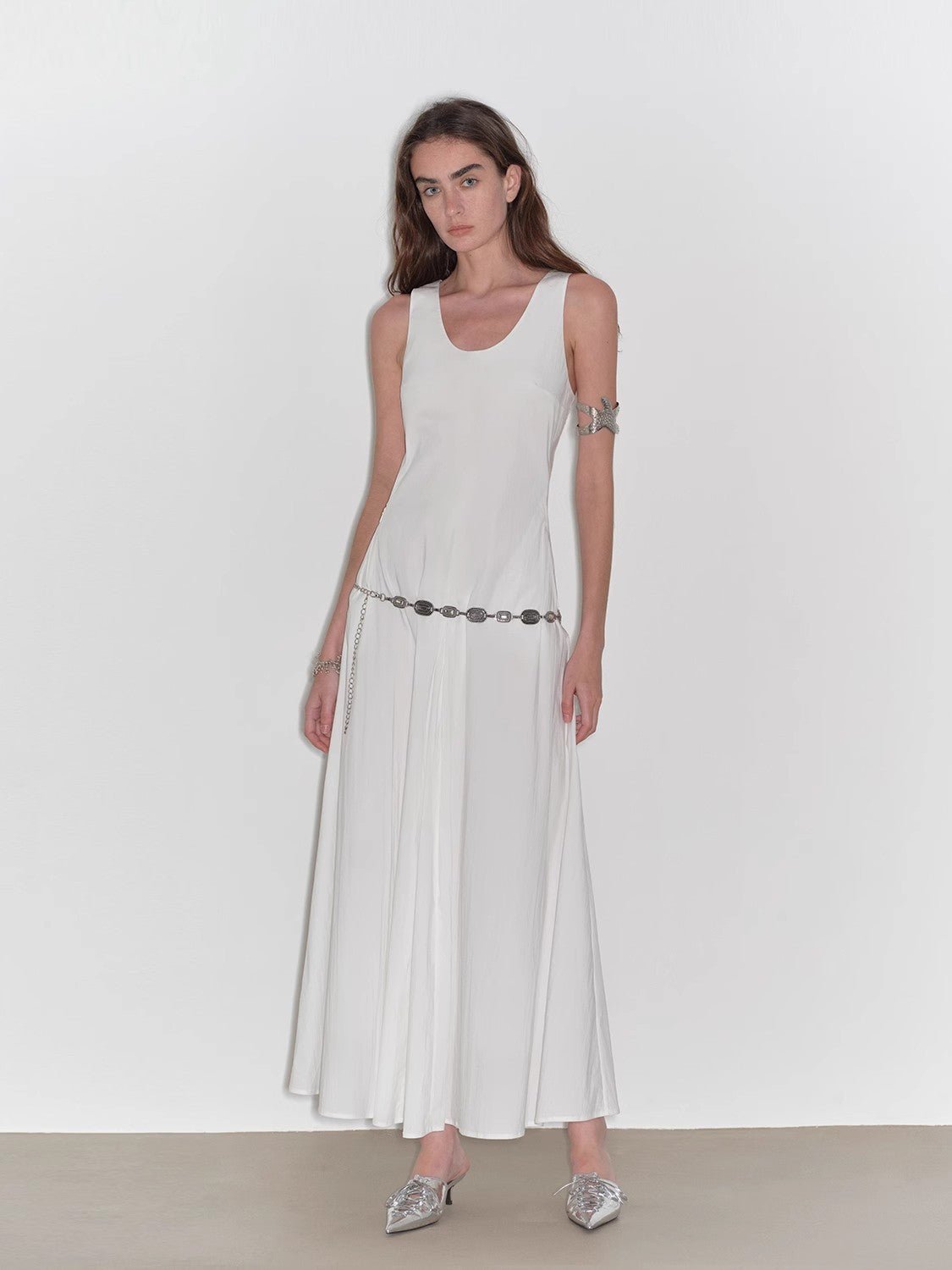 "Lake Bled" Simple and slim texture U - neck A - line slim fit vest dress - variant_title