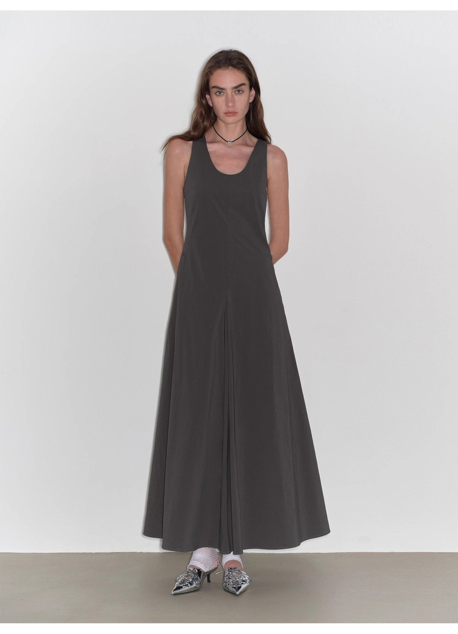 "Lake Bled" Simple and slim texture U - neck A - line slim fit vest dress - variant_title