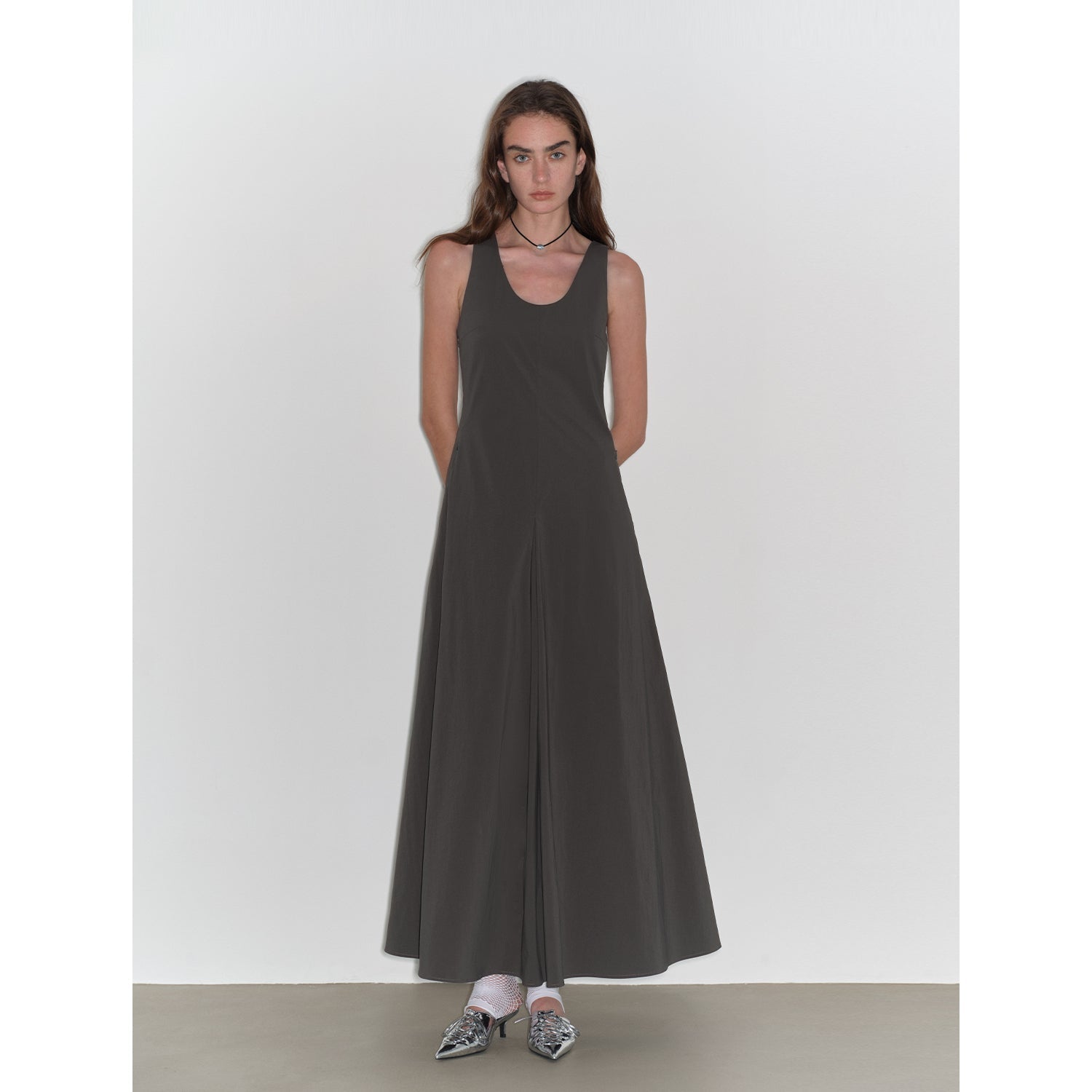 "Lake Bled" Simple and slim texture U - neck A - line slim fit vest dress - variant_title