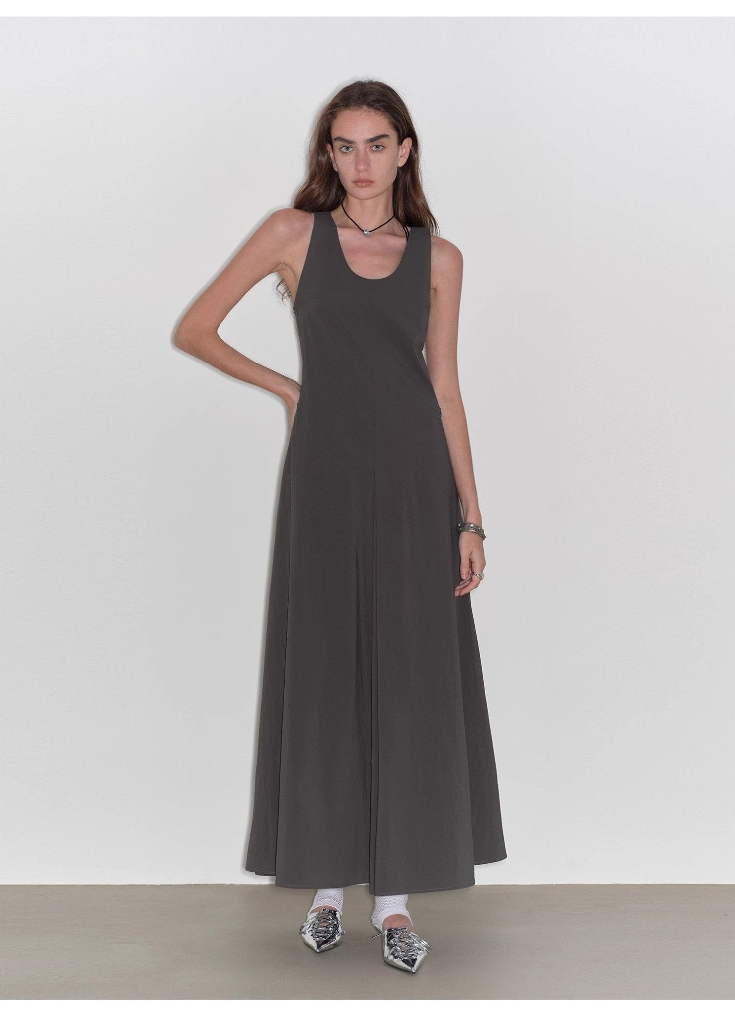 "Lake Bled" Simple and slim texture U - neck A - line slim fit vest dress - variant_title
