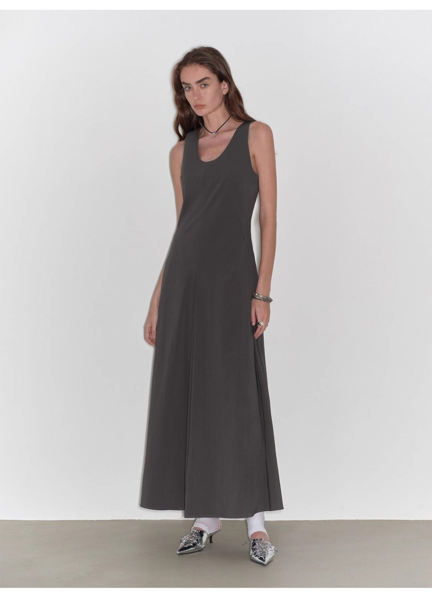 "Lake Bled" Simple and slim texture U - neck A - line slim fit vest dress - variant_title