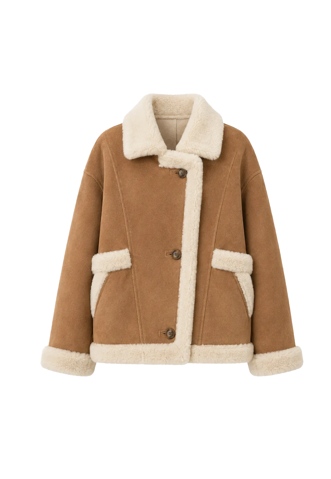 Lapel Biker Style faux leather shearling jacket product image 01
