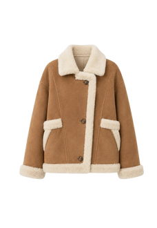 Lapel Biker Style faux leather shearling jacket product image 01