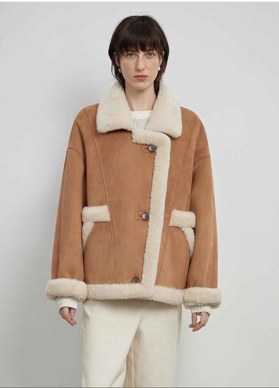 Lapel Biker Style faux leather shearling jacket product image 03