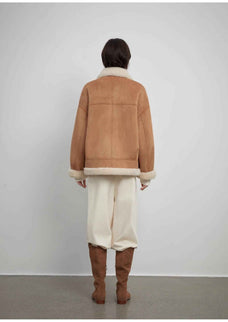 Lapel Biker Style faux leather shearling jacket product image 05