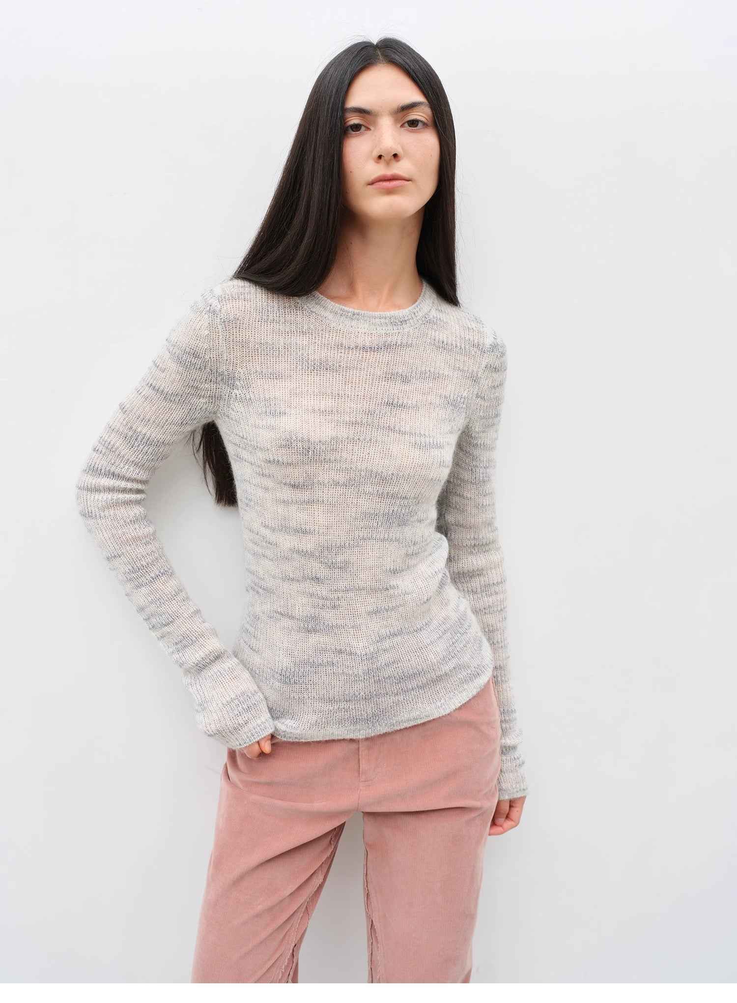 "Lazy Day Essential" Textured Mohair Blend Round Neck Stretch Knit Base Layer for Fall/Winter Women - variant_title