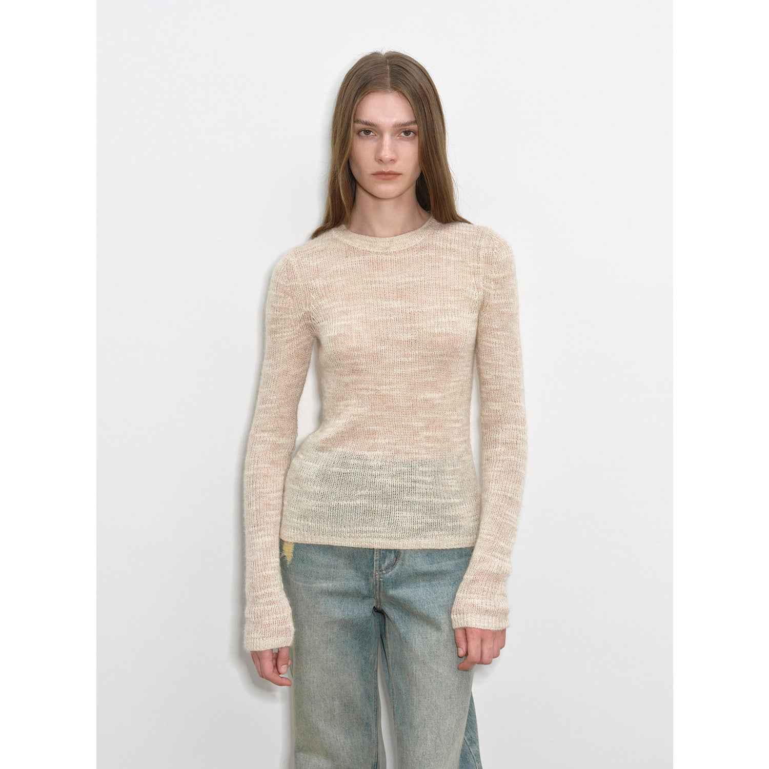 "Lazy Day Essential" Textured Mohair Blend Round Neck Stretch Knit Base Layer for Fall/Winter Women - variant_title