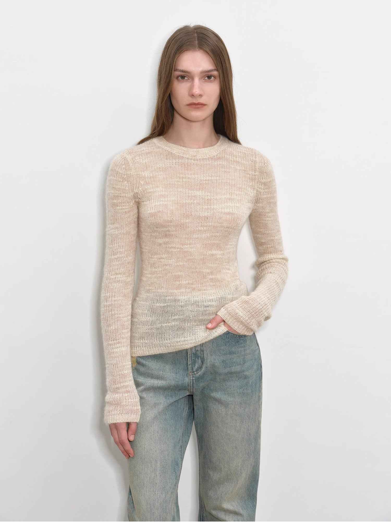 "Lazy Day Essential" Textured Mohair Blend Round Neck Stretch Knit Base Layer for Fall/Winter Women - variant_title