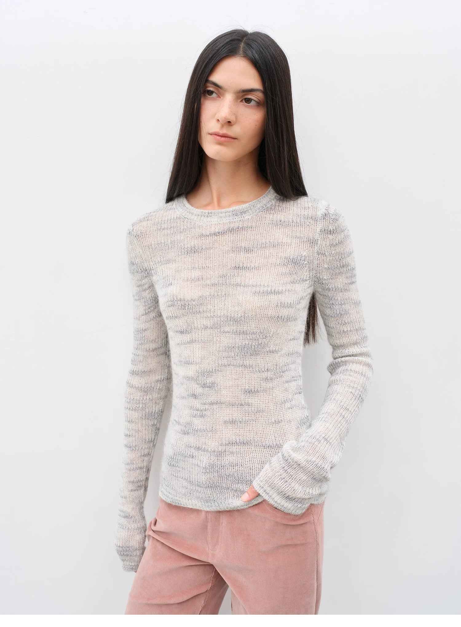 "Lazy Day Essential" Textured Mohair Blend Round Neck Stretch Knit Base Layer for Fall/Winter Women - variant_title