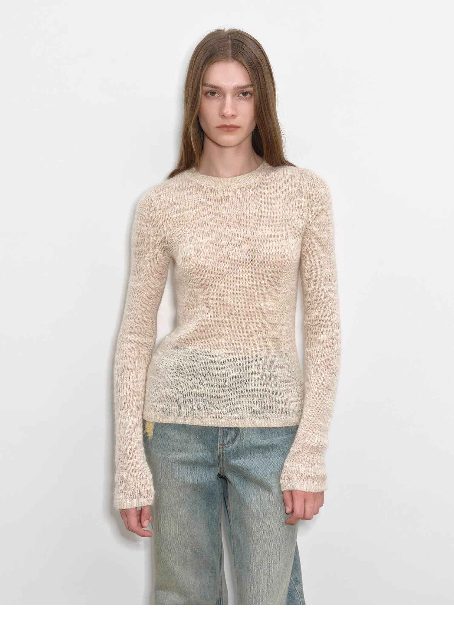 "Lazy Day Essential" Textured Mohair Blend Round Neck Stretch Knit Base Layer for Fall/Winter Women - variant_title