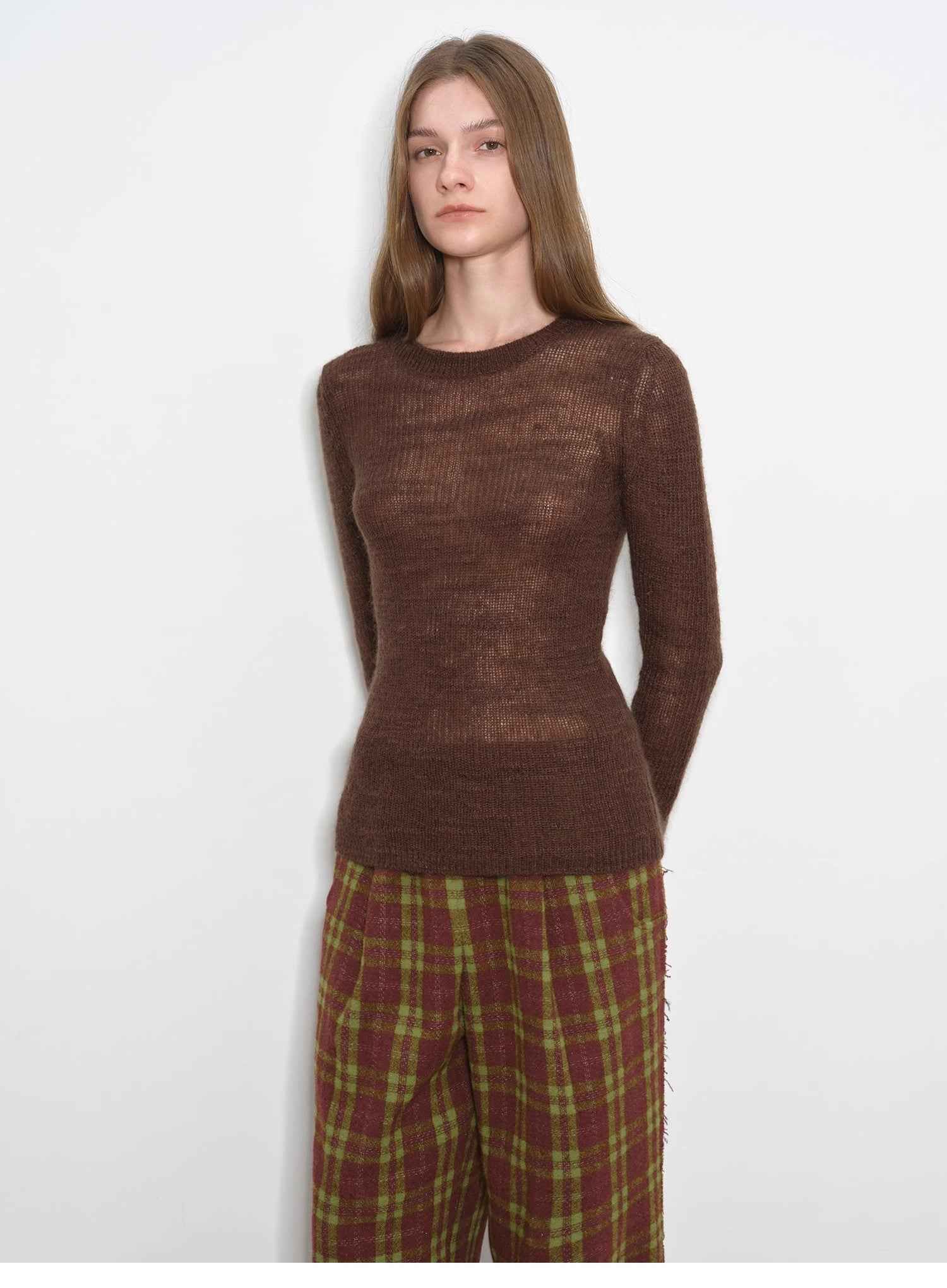 "Lazy Day Essential" Textured Mohair Blend Round Neck Stretch Knit Base Layer for Fall/Winter Women - variant_title