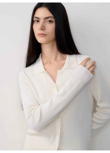 "Lazy urban" Yangtze Merino wool polo - neck cardigan straight - leg knitted pants suit - variant_title