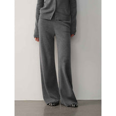 "Lazy urban" Yangtze Merino wool polo - neck cardigan straight - leg knitted pants suit - variant_title