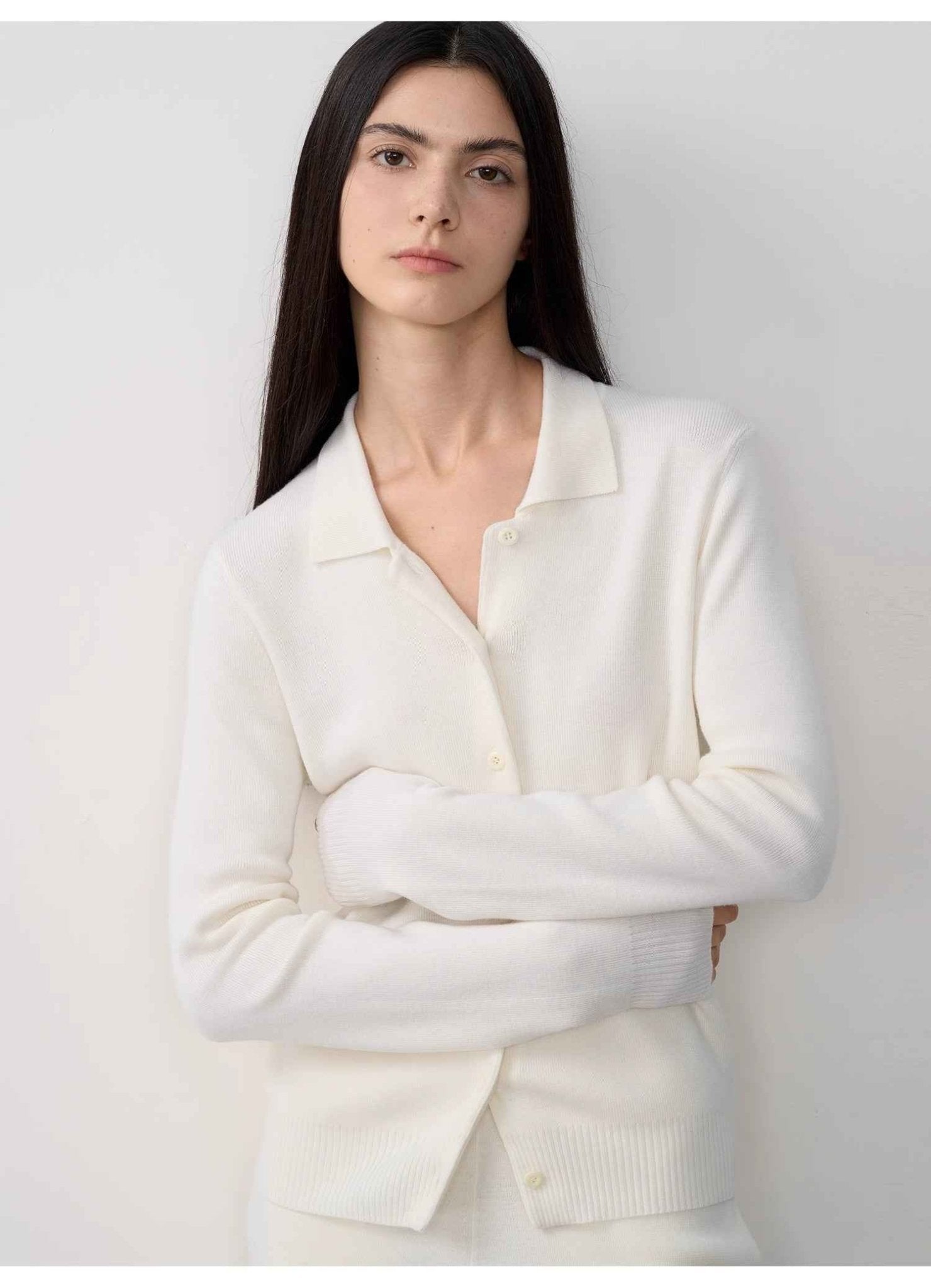 "Lazy urban" Yangtze Merino wool polo - neck cardigan straight - leg knitted pants suit - variant_title