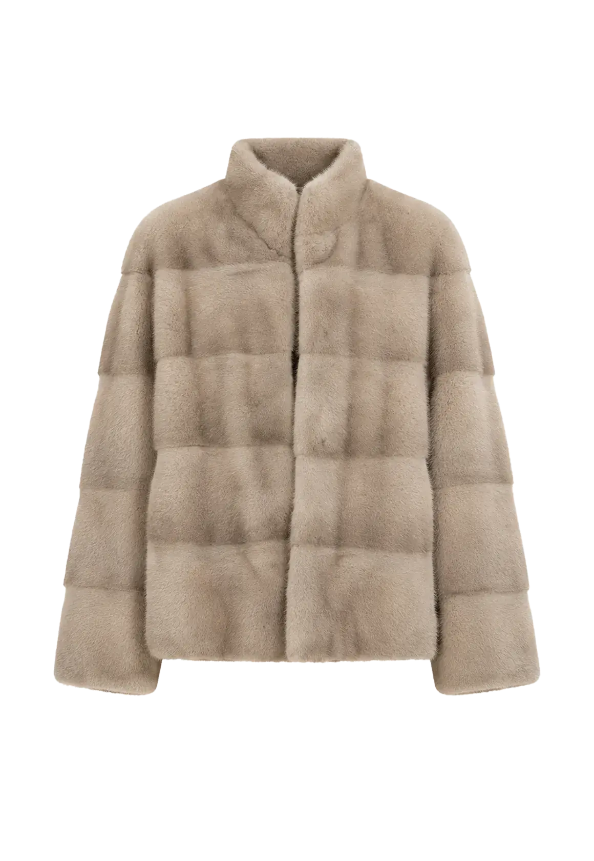 Legacy Mink neutral taupe stand-collar coat, transparent product view