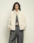 Legacy Mink Pearl stand-collar coat on model